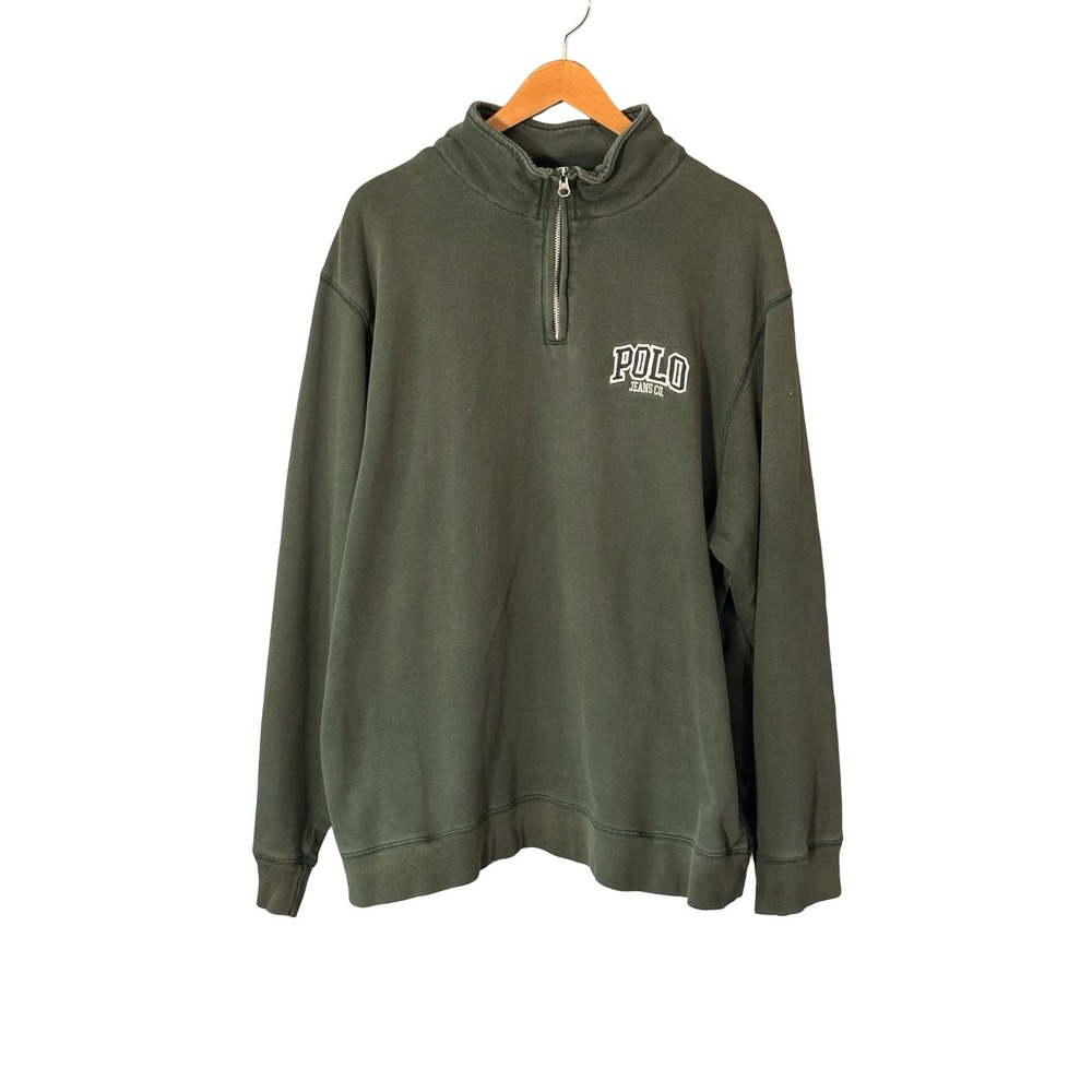 90s Polo Jeans Co Ralph Lauren Mens XL Olive Green Cotton Quarter Zip Sweatshirt